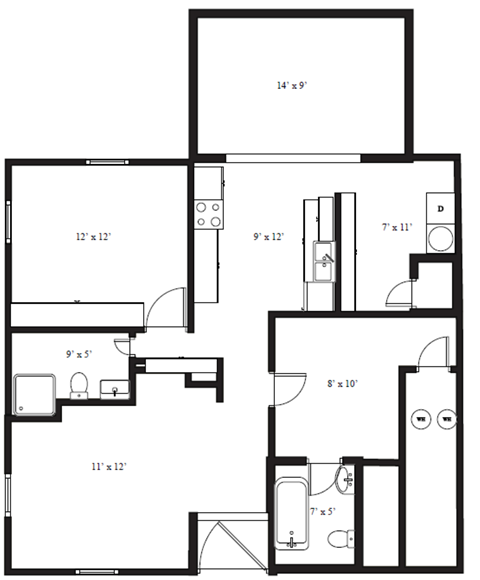 Morain Estates Two Bedroom Two Bathroom Floor Plan
